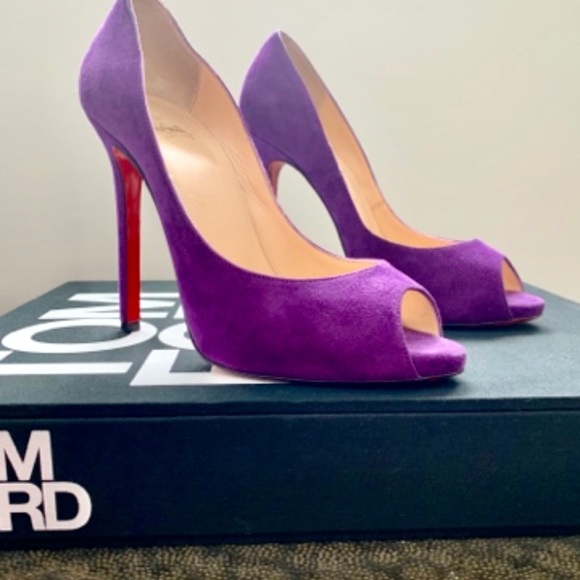 Christian Louboutin Purple Suede Peep Toe Pump - Picture 8 of 8